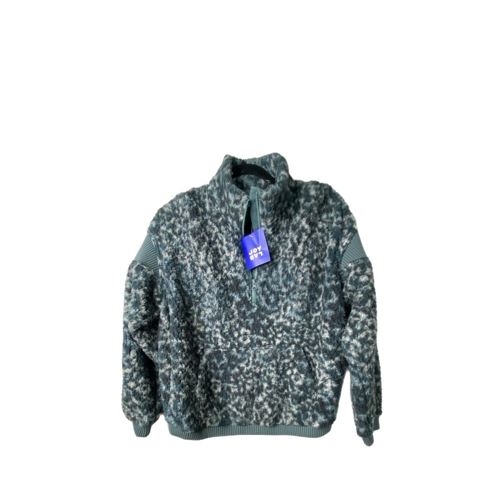 JoyLab Blue Leopard Quarter-Zip Sherpa Pullover